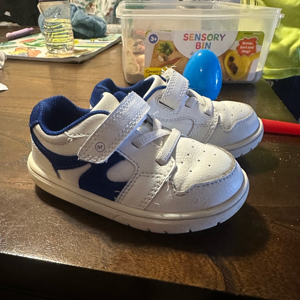 Stride Rite White and Blue Toddler Hook-and-Loop Sneakers